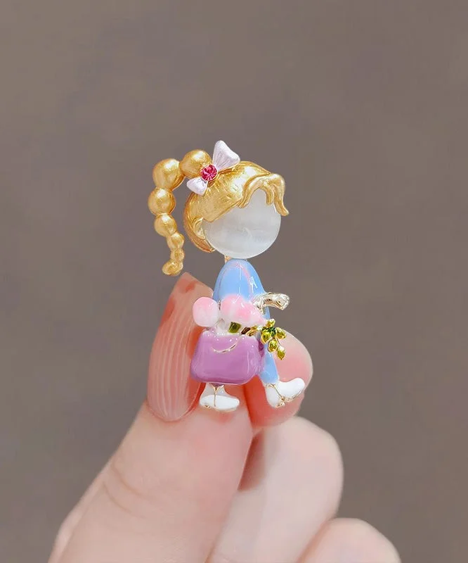 Stylish Rainbow Alloy Cat's Eye Stone Drip Glaze Little Girl Brooches