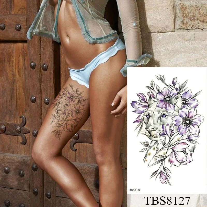 Waterproof Temporary Tattoo Sticker Flower Peony Rose Sketches Flash Tattoos Black Henna Body Art Arm Fake Tatoo Women Men