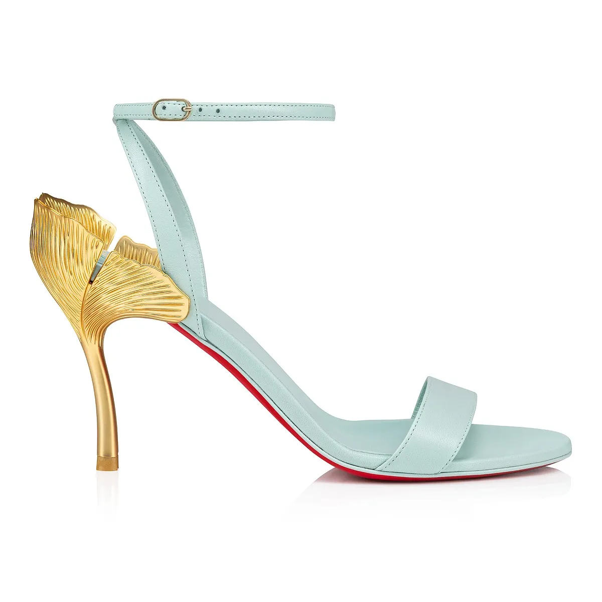 100mm Round Open Toe Ankle Strap High Heel Golden Ginkgo Leaf Heels Sandals Red Bottom Pumps-vocosishoes