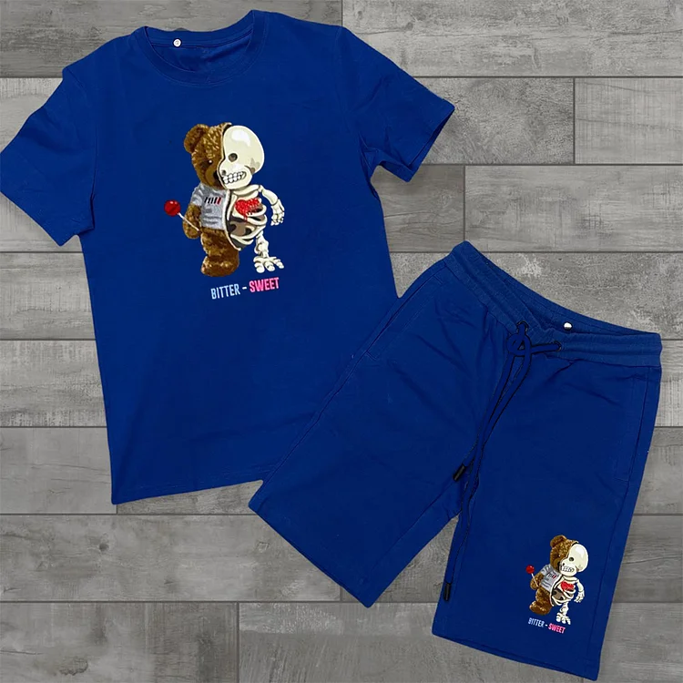 Street Bear Print Short Sleeve Suit