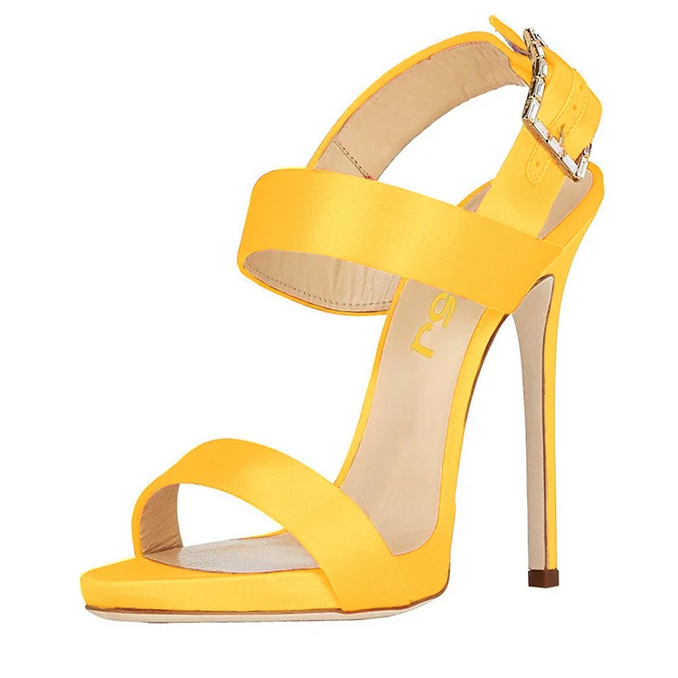 FSJ Yellow Satin Open Toe Stiletto Heel Dress Sandals for Women |FSJ Shoes