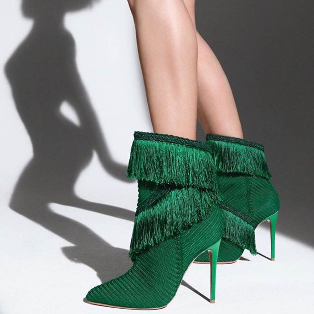 Green Vegan Suede Pointed Toe 4‘’ Stiletto Heel Ankle Boots Nicepairs