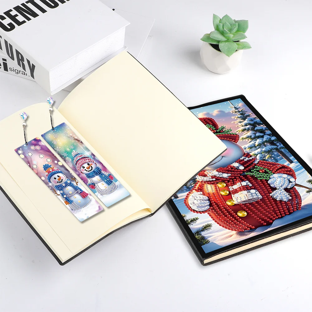 Snowman A5 Size Diamond Painting Notebook Set with 4Pcs Bookmark Holiday Gift