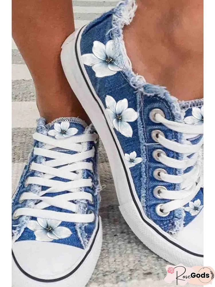 Women's Lily Graphic Print Denim Lace-Up Sneakers