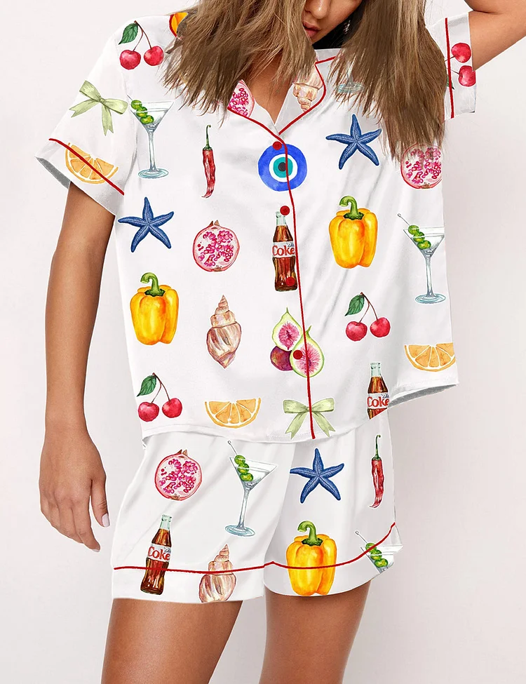 Women's Summer Aesthetic Collage Pattern Pajama Set