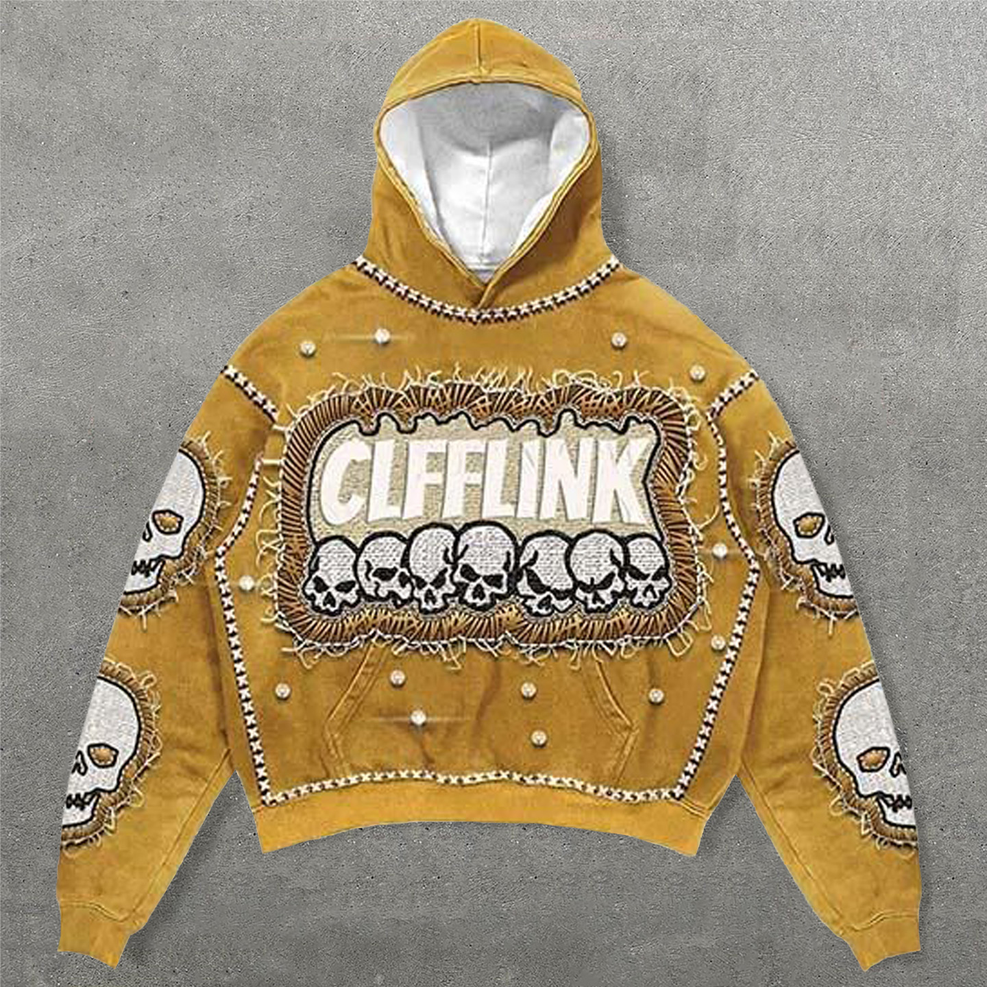 Skull Letter Faux Decal Print Long Sleeve Hoodies