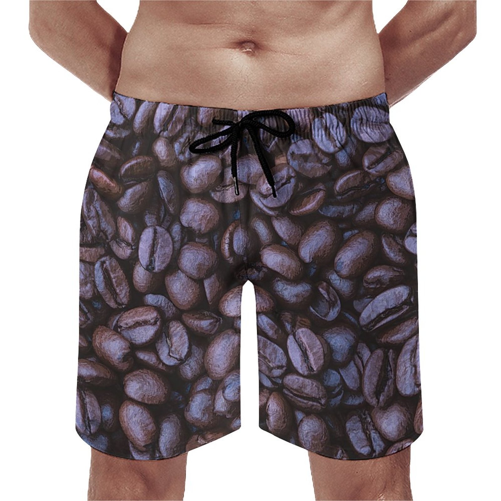 Roasted Coffee Beans Acrylic Artwork Elegant Men's Swim Trunks Summer Board Shorts Quick Dry Beach Short with Pockets