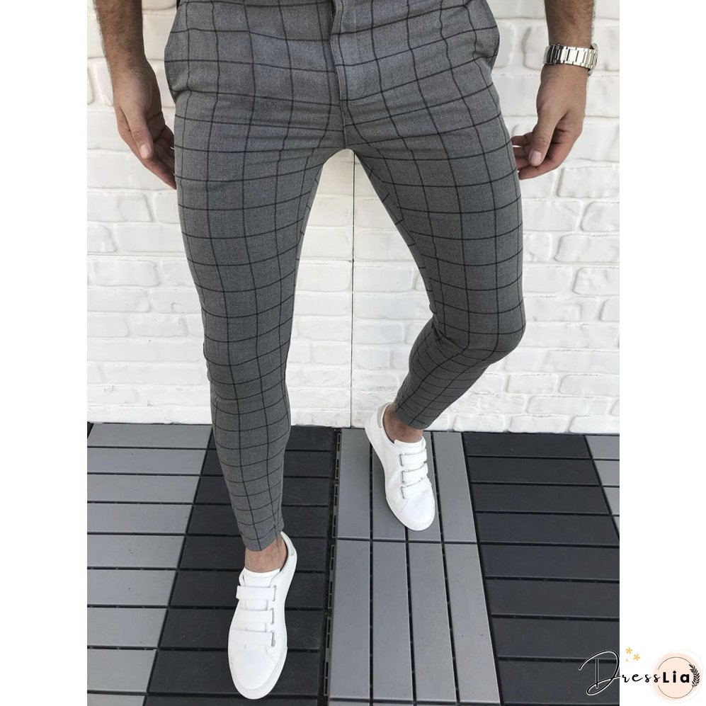Men's Casual Plaid Pant Straight Sport Mens Pant Skinny Plaid Slim Fit Pants