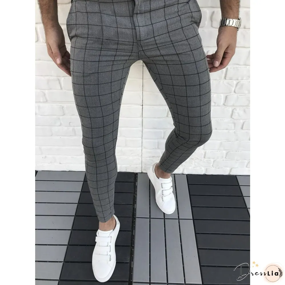Men's Casual Plaid Pant Straight Sport Mens Pant Skinny Plaid Slim Fit Pants