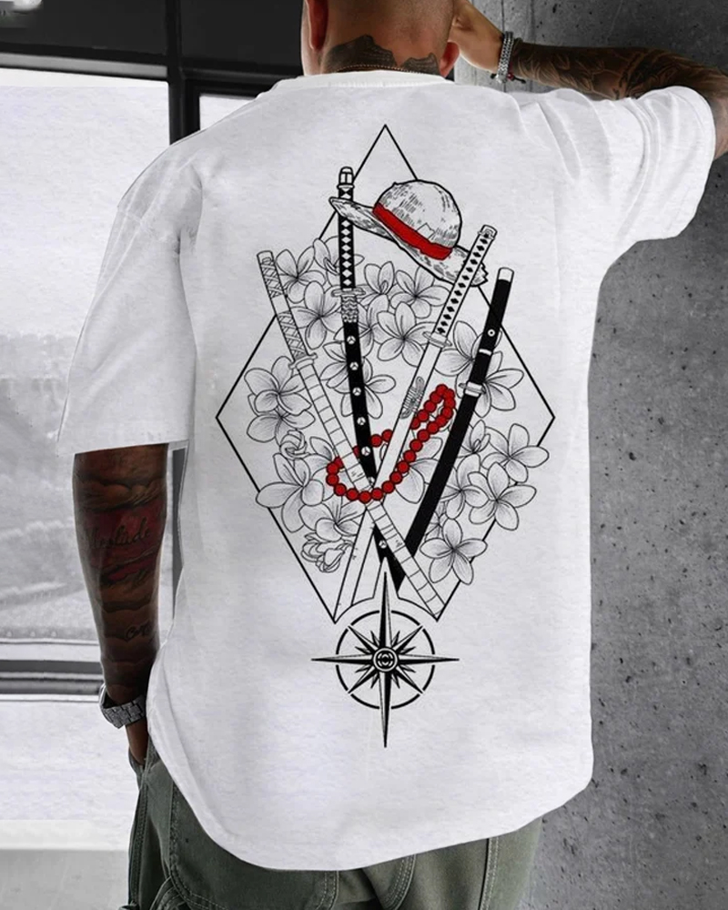 Men's Fashion Anime Print Short Sleeve T-Shirt