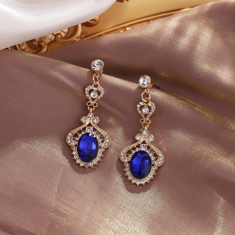 Wedding Green Retro Rhinestones Water Droplet Dangle Earrings 2024 - Flycurvy 