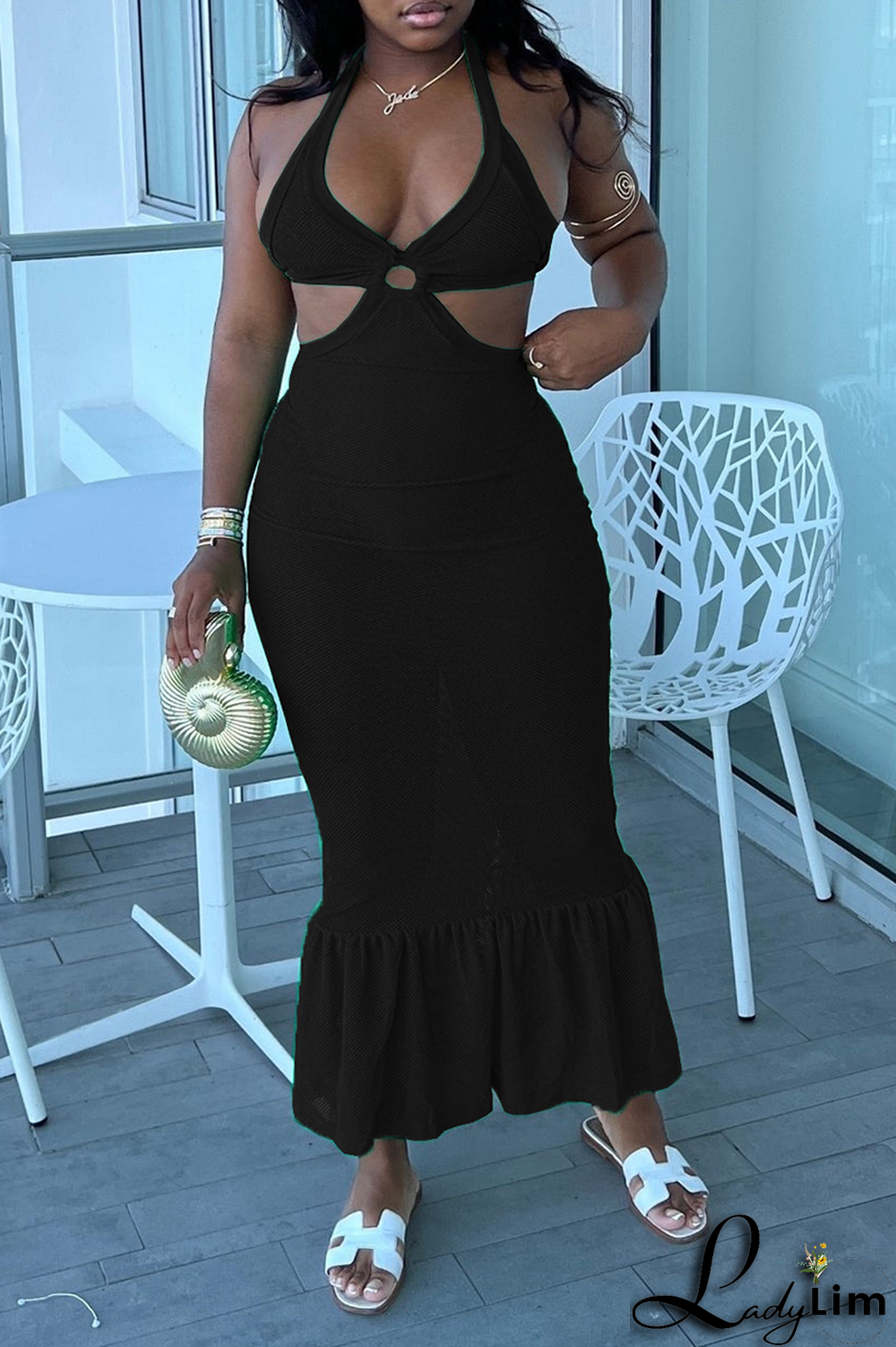 Red Sexy Solid Split Joint Halter Trumpet Mermaid Dresses