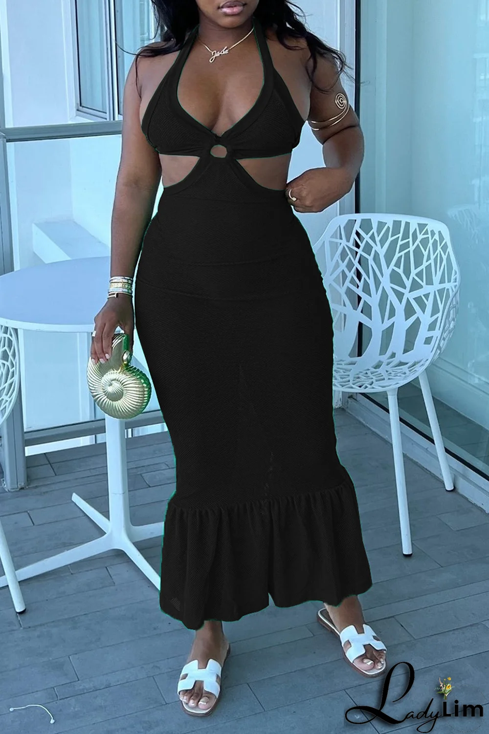 Red Sexy Solid Split Joint Halter Trumpet Mermaid Dresses