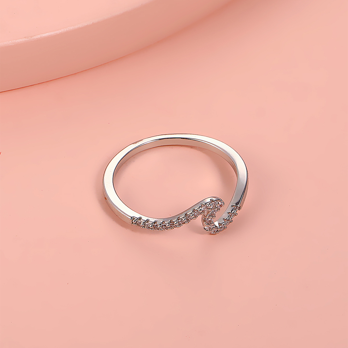 Wave Half Heart Zirconia Gold Plated Ring