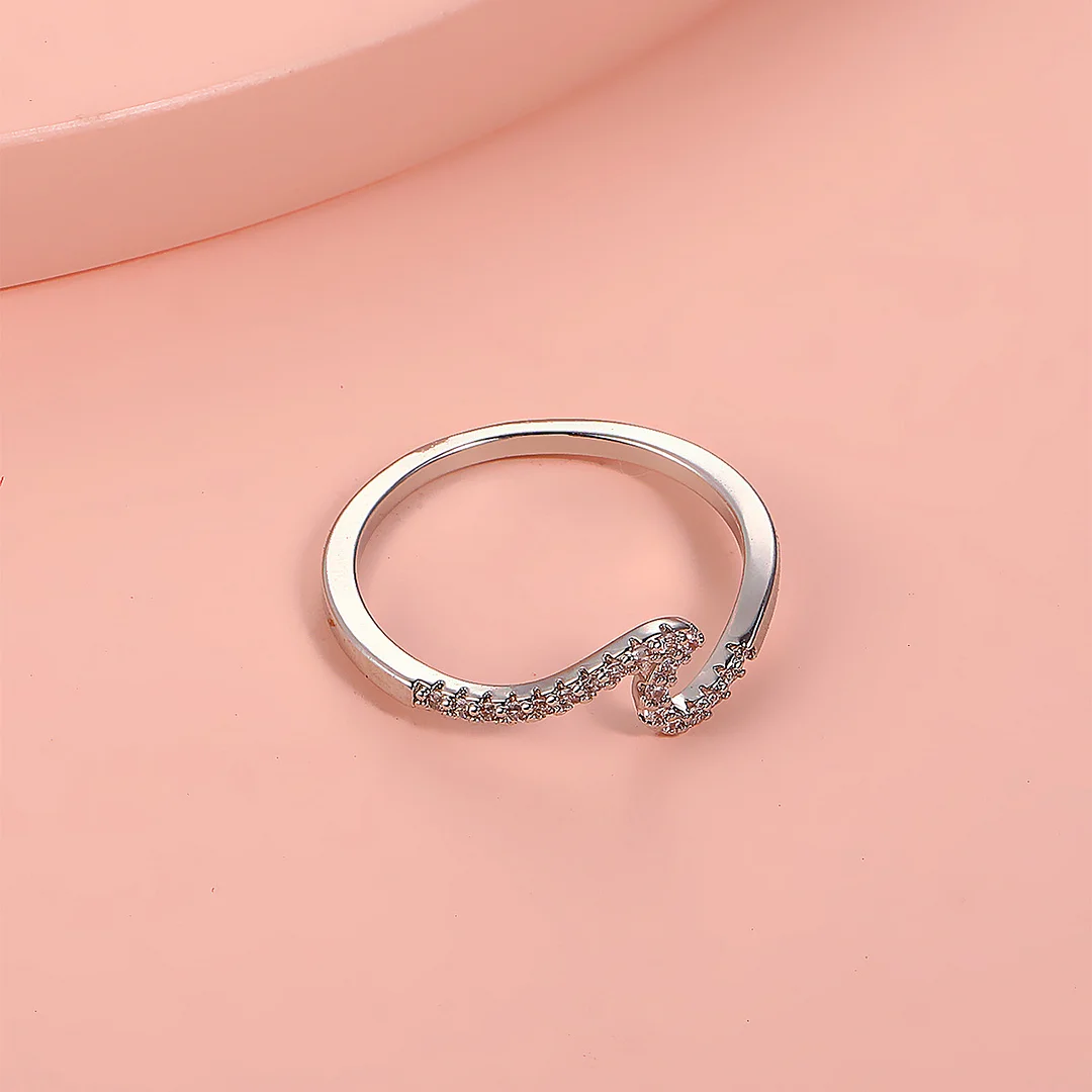 Wave Half Heart Zirconia Gold Plated Ring