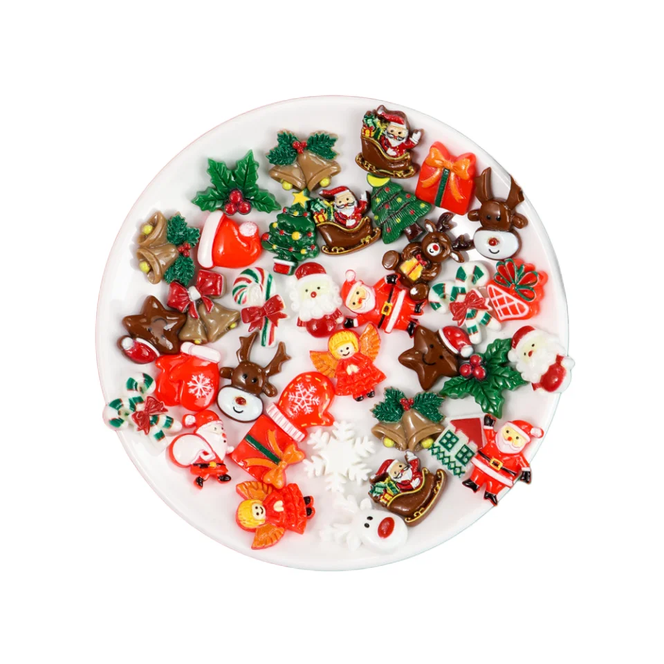 Tegooe 50PCS Christmas Theme Resin Flatback Cabochons - DIY Craft Supplies