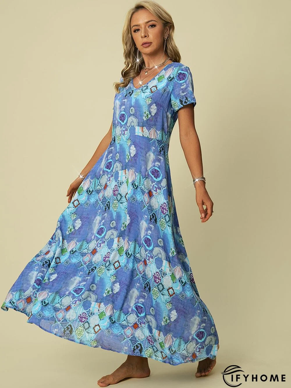 A-Line Short Sleeve Boho Weaving Dress | IFYHOME