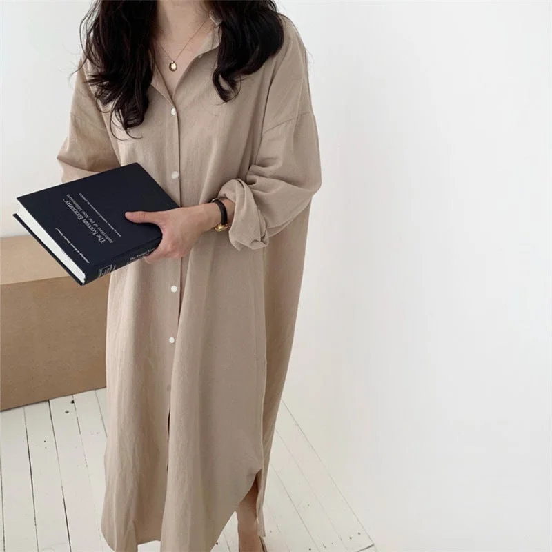 3/4 Sleeve Cotton-Blend Solid Casual dress