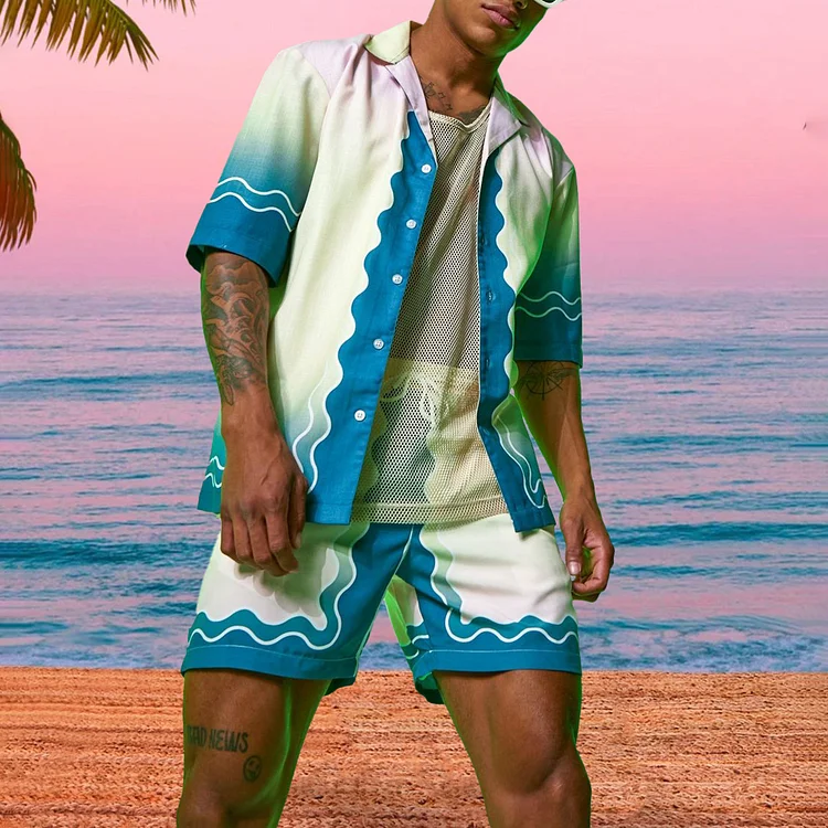 BrosWear Wavy Gradient Shirt And Shorts Co-Ord