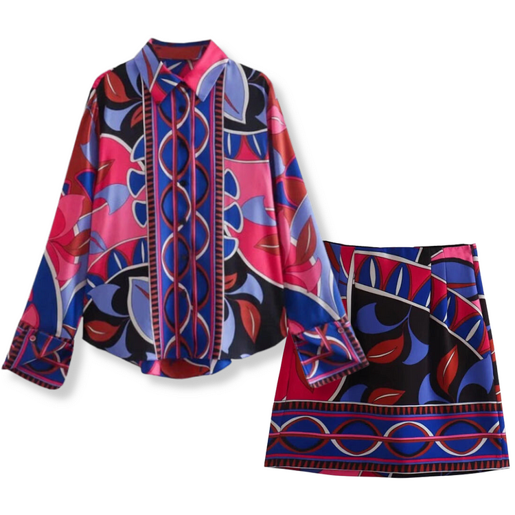 Printed Shirt and Skirts/Shorts Two Piece Set Flaxmaker