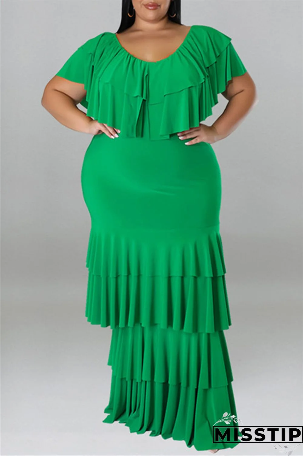 Black Fashion Casual Plus Size Solid Patchwork O Neck Short Sleeve Dress