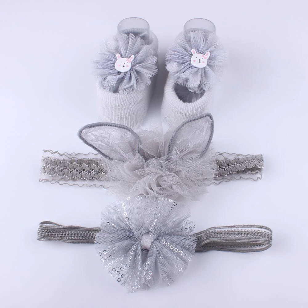 3Pcs/Set Lace Flower Baby Girl Headband Socks Set Crown Bows Newborn Hairband Headbands For Girls Turban Baby Hair Accessories