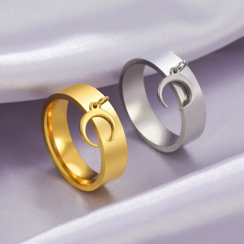 Minimalist Moon 304 Stainless Steel 18K Gold Plated Rings