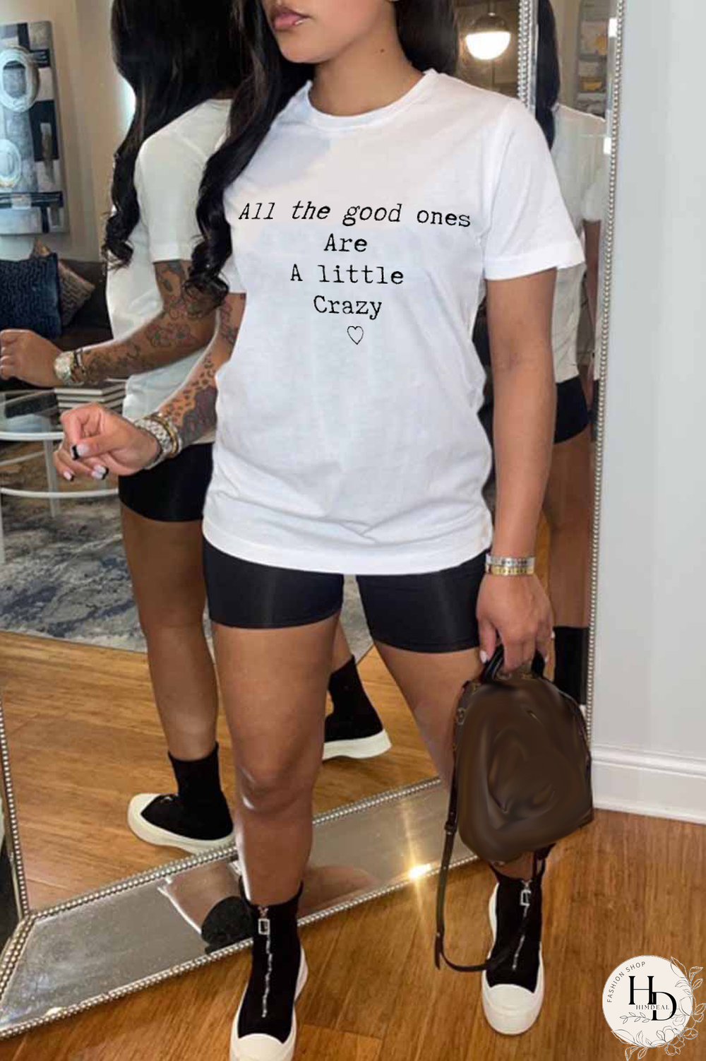 White Casual Street Print Patchwork Letter O Neck T-Shirts