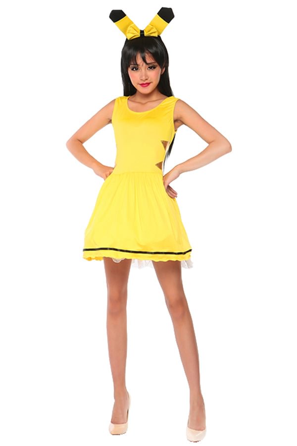 Womens Sleeveless Pikachu Halloween Costume Yellow-elleschic