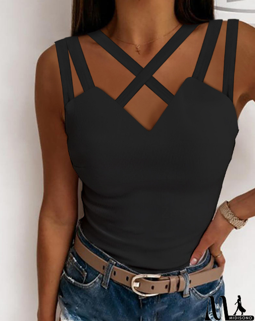 MidiSono - Elegant Women's Solid Color Cross Slim Shirt Top