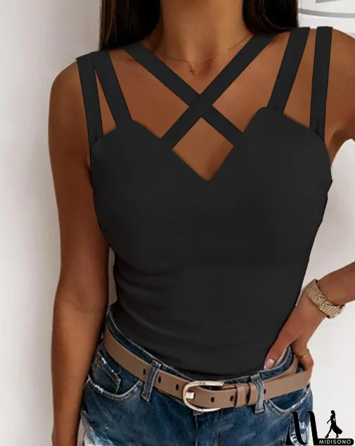 MidiSono - Elegant Women's Solid Color Cross Slim Shirt Top