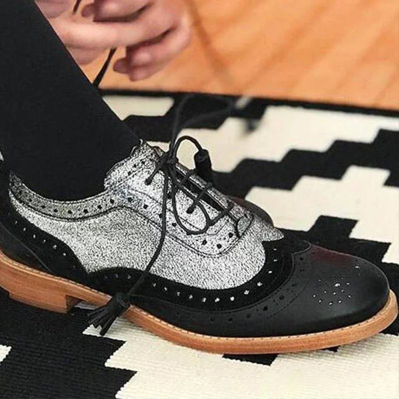 Punklens big size 43 women oxford lace up flats brogue fringe retro british low heel women flats autumn OL stylish shoes woman