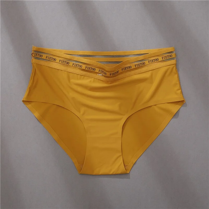 FINETOO L-2XL Seamless Underwear Women Fashion Letter Patchwork Panties Ladies Mid-Rise Briefs Hollow Underpants Soft Lingerie