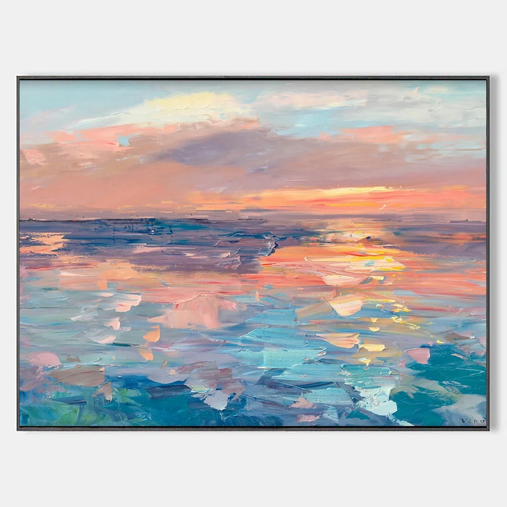 Arabelart "Sunset Reverie" &ndash; Dreamy Pastel Ocean Oil Painting for Calm Spaces