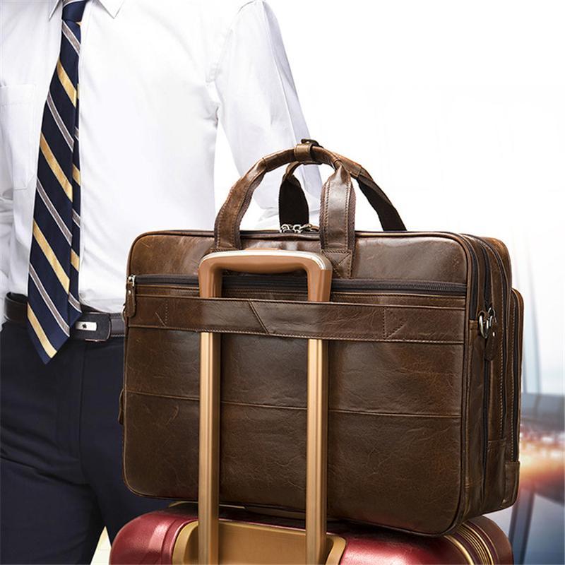 Trendy Chunky Large Capacity Simple Style Travelling Business Leather Handbag