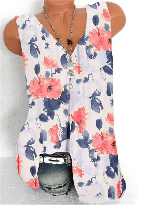 Floral Casual V Neck Vests
