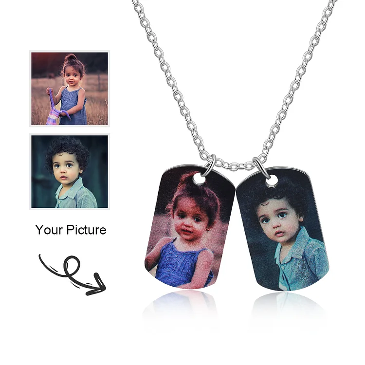 Personalized Photo Necklace Custom 2 Photos Dog Tag Necklace