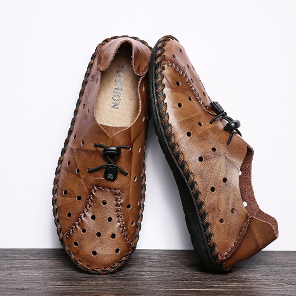 Men Breathable Genuine Leather Sandals Flats Fashion Casual Beach Shoes