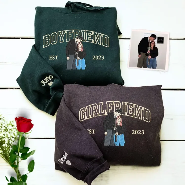 TOSCUSTOM™ Boyfriend and Girlfriend Custom Embroidered Sweatshirts Couples Hoodies