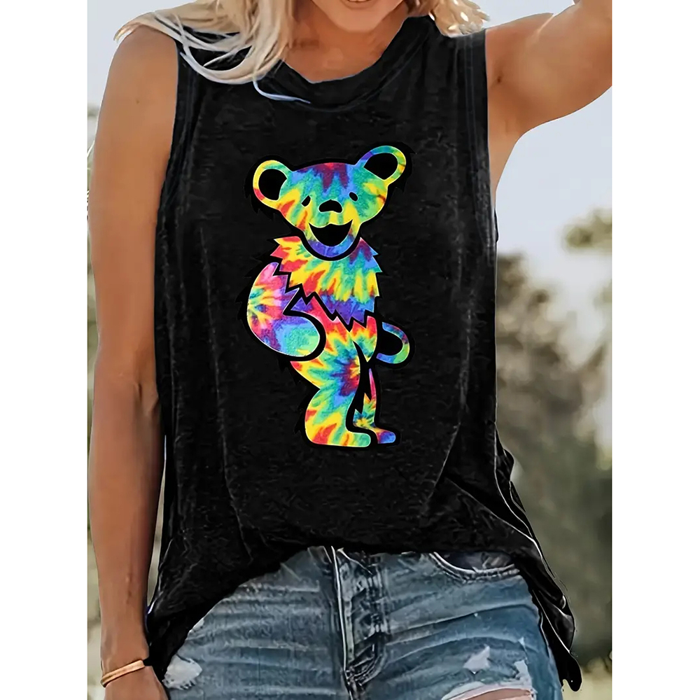 Teepublicz Women's Fashion Q of Hearts Pattern Printed Sleeveless Vest Simple White Sleeveless Tops Summer Breathable Women's Clothing