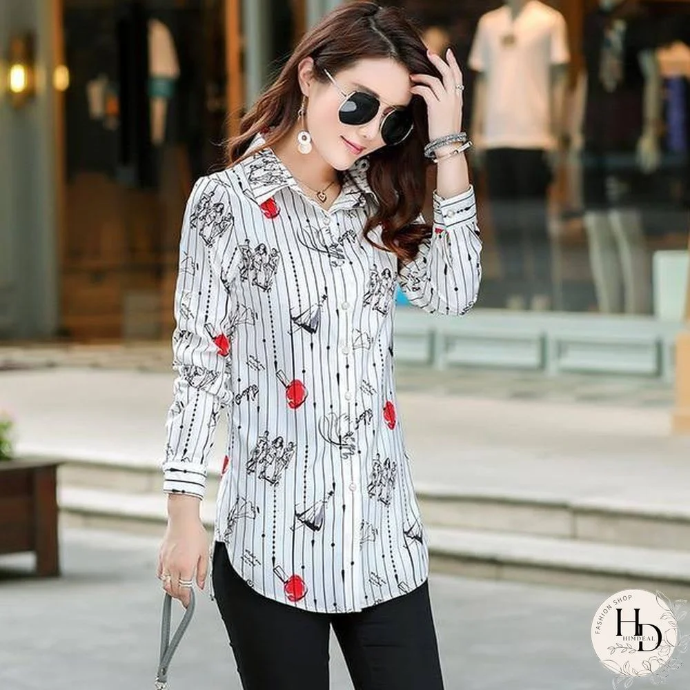 New Fashion Print Blouses Women Long Style Shirts Cotton Ladies Tops Long Sleeve Blusas Femininas Plus Size Women Clothing