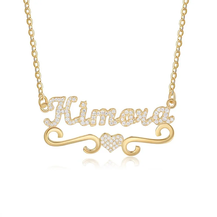 Sparking Heart Name Necklace Personalized With Cubic Zirconia