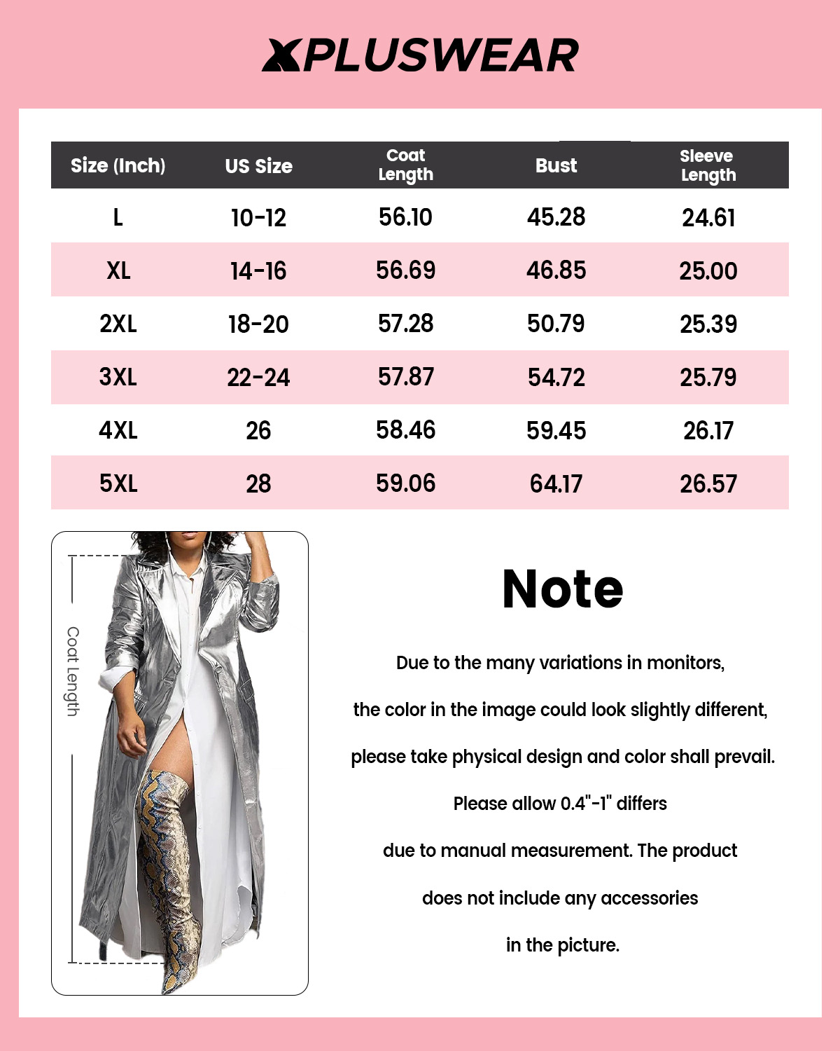 Plus Size Elegant Silver Long Fall Winter Turndown Collar Long Sleeve Metallic Coat