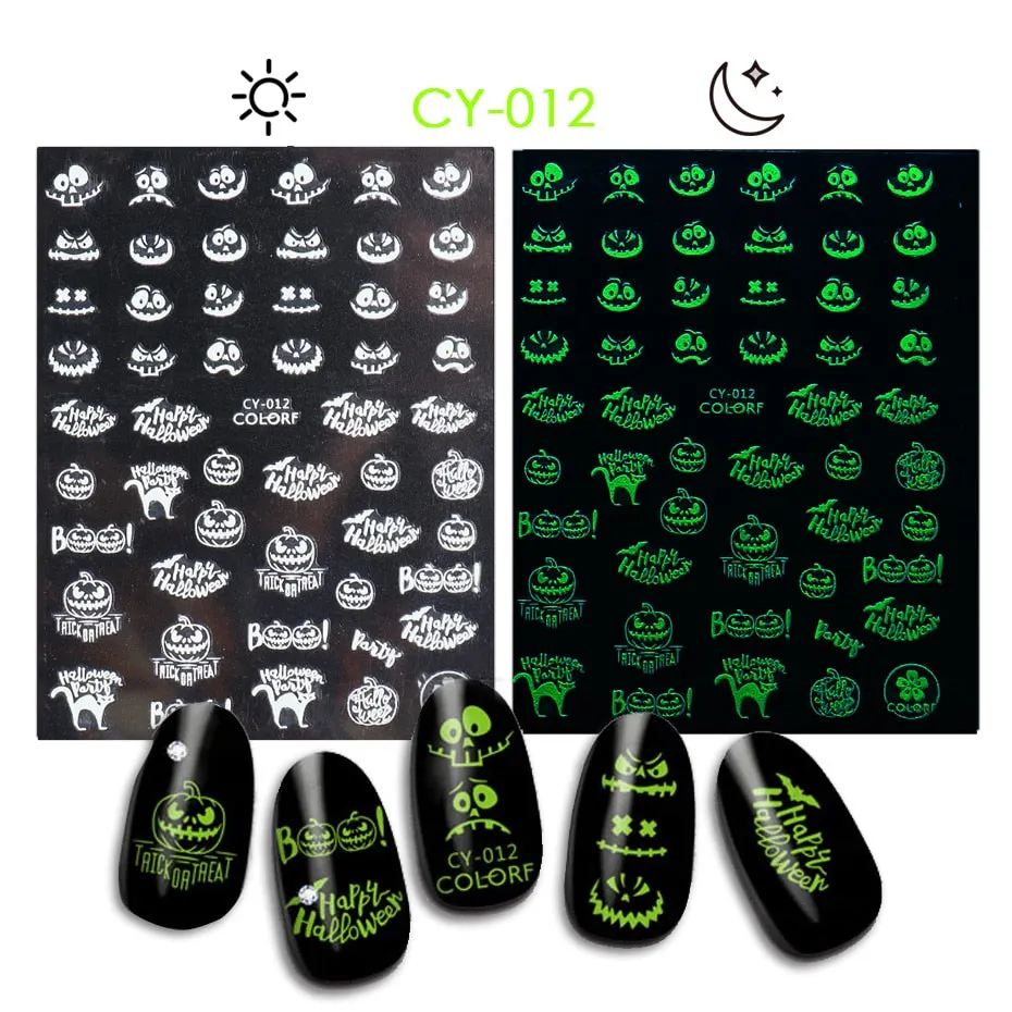 Merry Christmas Luminous SnowFlake Nail Stickers Fluorescent Xmas Winter Sliders for Nails Charms Glow in Dark Manicure Decals-Nail Inspo