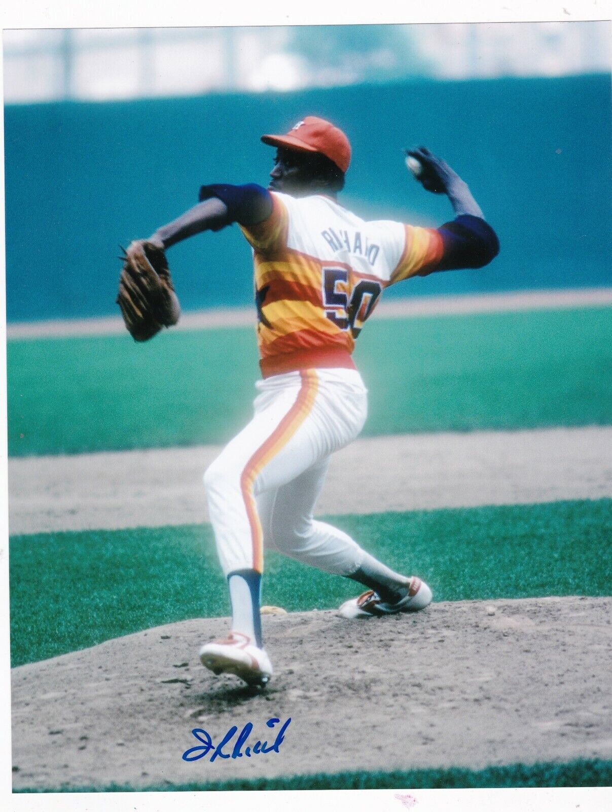 J.R. RICHARD HOUSTON ASTROS ACTION SIGNED 8x10