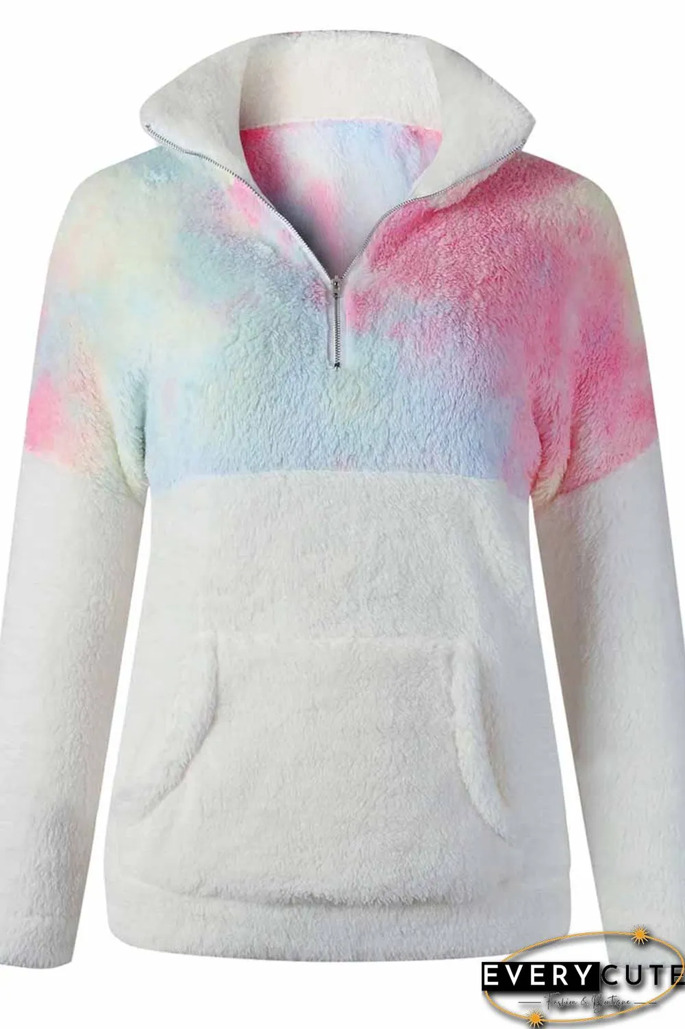 Tie-Dye Stitching Plush Top With Pockets