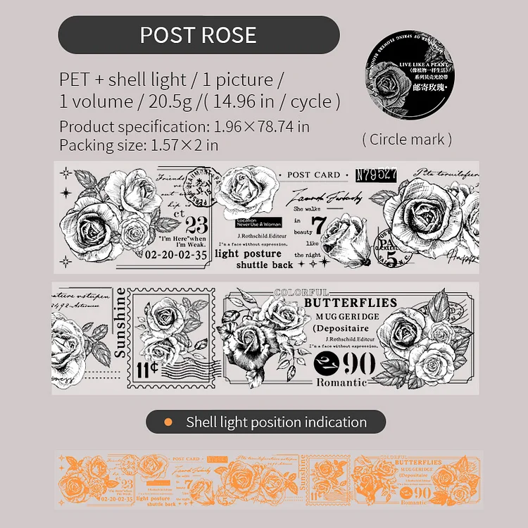 Journalsay 50mm*200cm Live Like A Plant Series Vintage Flower English Text PET Tape