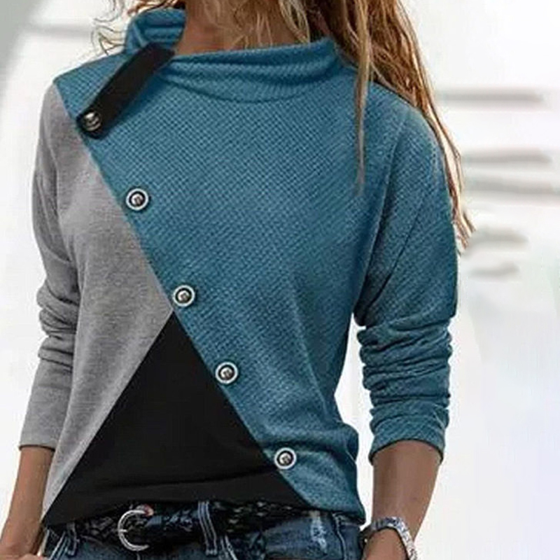 wearshes Colorblock Long Sleeve Turtleneck T-Shirt