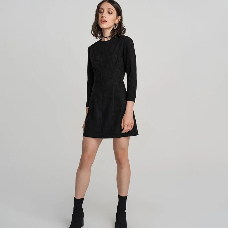 Women Vintage Elegant Velvet A-line Party Dress Three Quarter Sleeve O neck Solid Casual Mini Dress 2019 Winter Fashion Dress