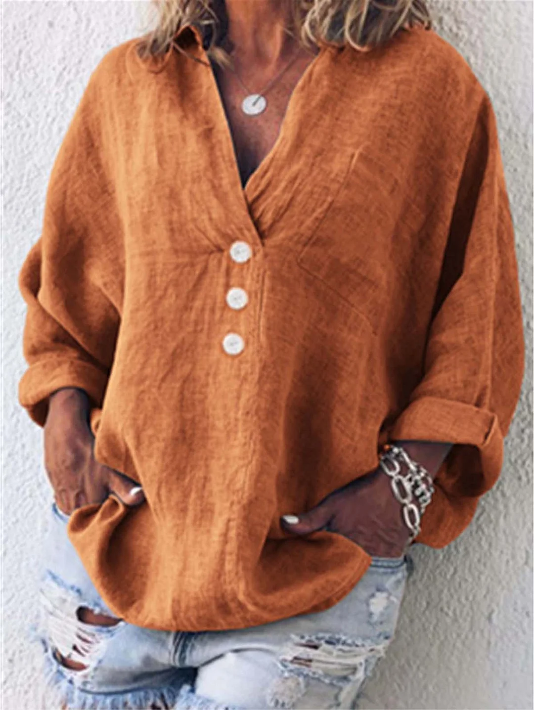 Cotton Linen Lapel Loose Shirt